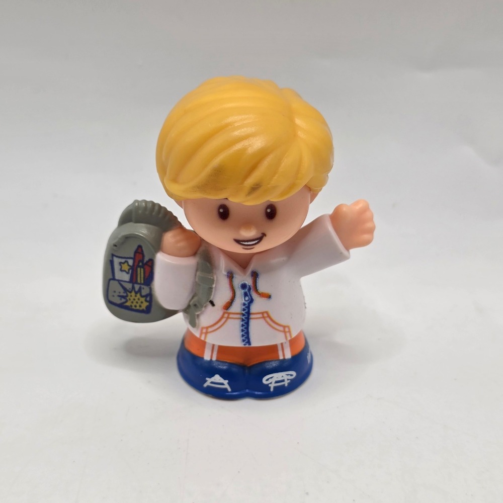 Fisher-Price Little People School Boy Blonde Hair Backpack Hoodie Figure Toy